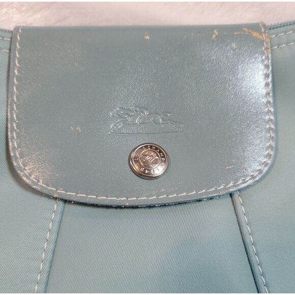 Longchamp Le Pilage Lagoon Blue Canvas & Leather Trim Top Handle Shoulder Bag - Picture 3 of 10